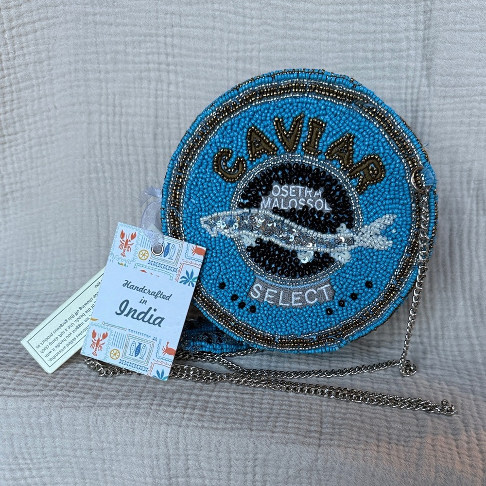 Beaded 'Caviar Select' Round Crossbody Bag in Bright Turquoise